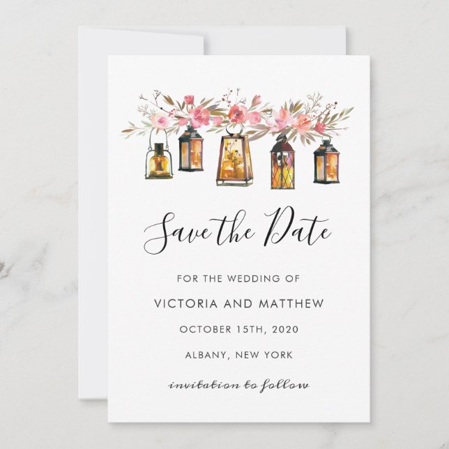 Reserva La Fecha Boda de linternas florales rusas salva la fecha (Anverso)