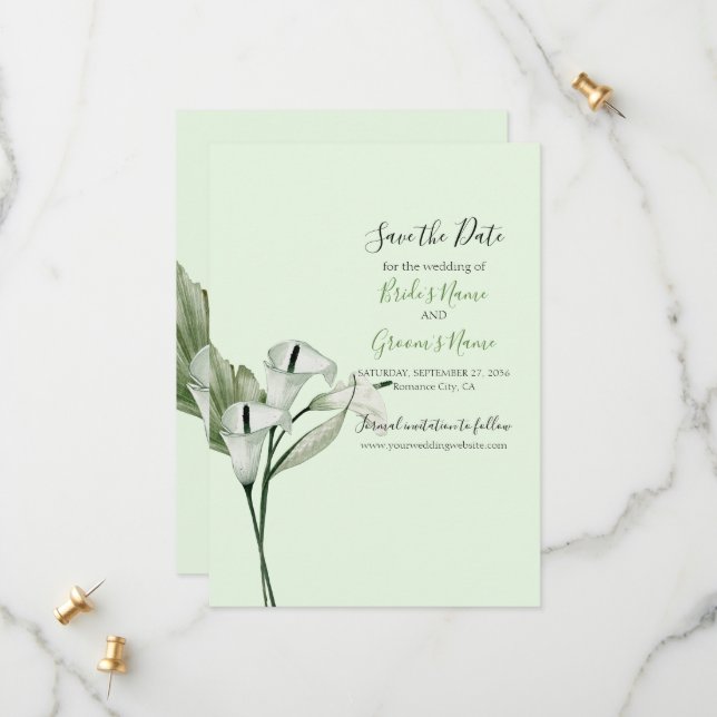 Reserva La Fecha Boda de Lirios de Calla Blancos Elegantes Modernos (Anverso/Reverso In Situ)