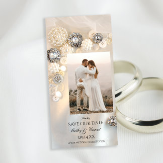 Reserva La Fecha Boda de los Botones de Diamante de la Perla Blanca