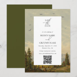 Reserva La Fecha Boda de los montes de los bosques de pino acuarela