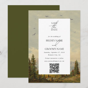 Reserva La Fecha Boda de los montes de los bosques de pino acuarela