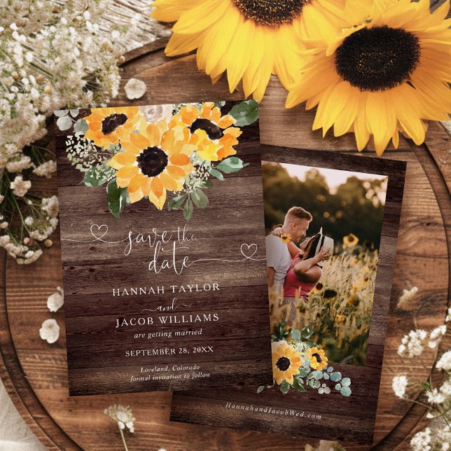 Reserva La Fecha Boda de madera de pajar rústica de girasol (Subido por el creador)