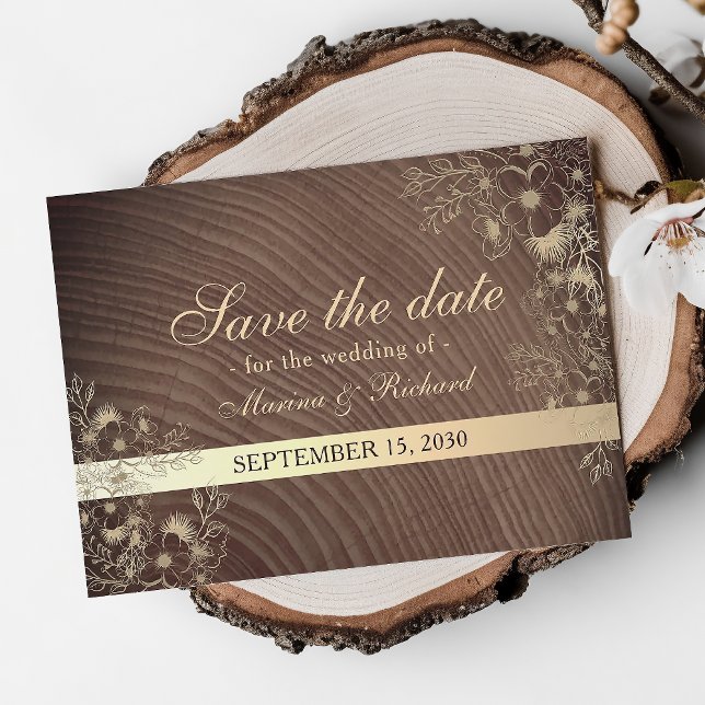 Reserva La Fecha Boda de madera floral de otoño rústica (Subido por el creador)