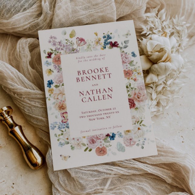 Reserva La Fecha Boda de marco floral de mariposa romántica (Subido por el creador)