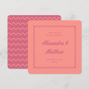 Reserva La Fecha Boda de marco ondulado rosa rosa rosado retro vint