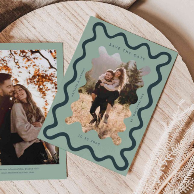 Reserva La Fecha Boda de marco ondulado verde (Subido por el creador)