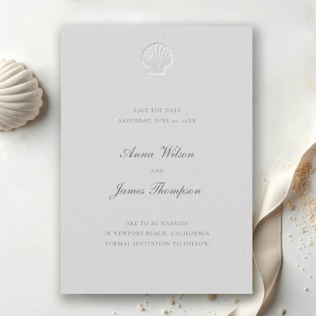 Reserva La Fecha Boda de marfil formal clásico (nautical wedding save the date modern classic formal traditional shell medium ivory elegant)