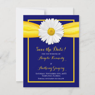 Reserva La Fecha Boda de margarita Shasta Yellow Ribbon Navy Blue