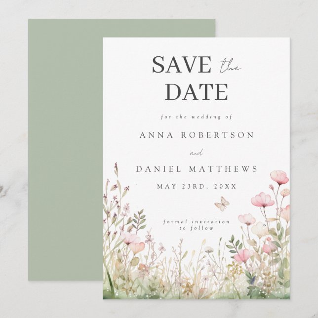 Reserva La Fecha Boda de mariposa floral (Anverso / Reverso)
