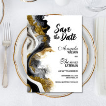 Boda de mármol de ágata dorada negra Save the Date