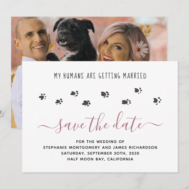 Reserva La Fecha Boda de mascotas con foto personalizada de mis hum (Anverso / Reverso)