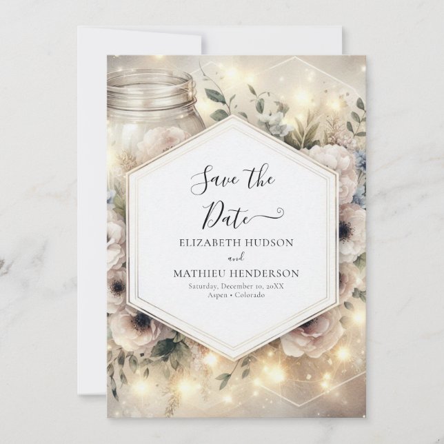 Reserva La Fecha Boda de Mason Jar Botanical Moderno (Anverso)