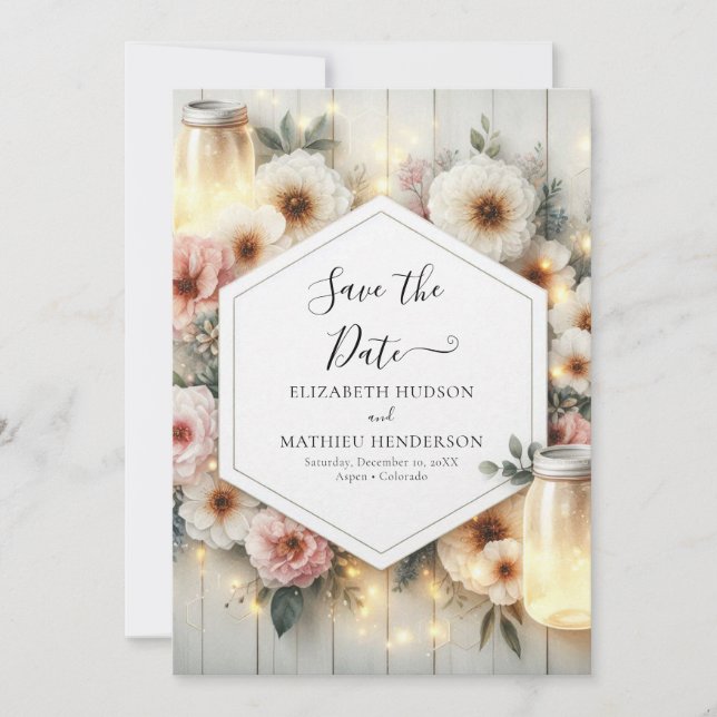 Reserva La Fecha Boda de Mason Jar Botanical Moderno (Anverso)