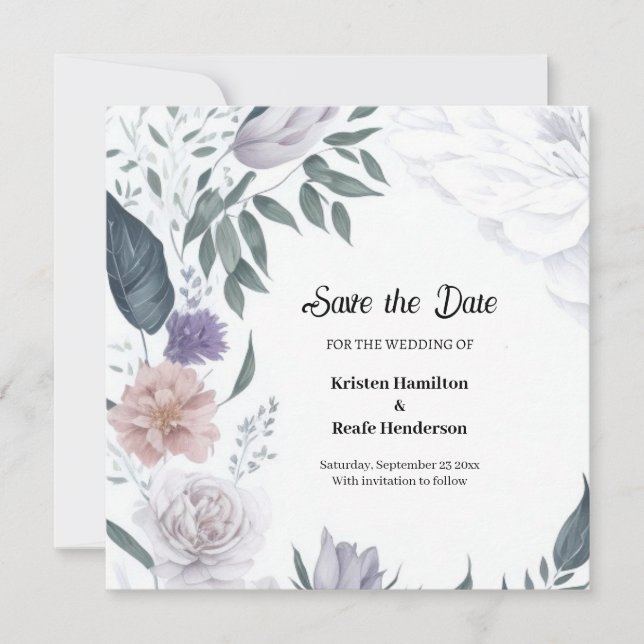 Reserva La Fecha Boda de Moda floral acuarela (Anverso)