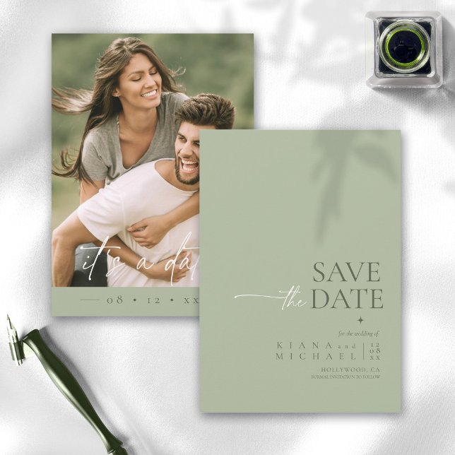 Reserva La Fecha Boda de Moda simple foto Sage Green Vert ID1046 (Subido por el creador)