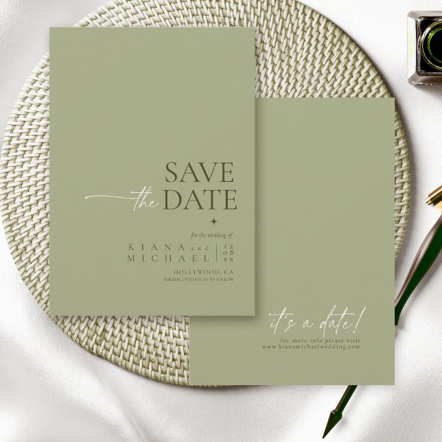 Reserva La Fecha Boda de Moda simple Sage Green Vert ID1046 (Subido por el creador)