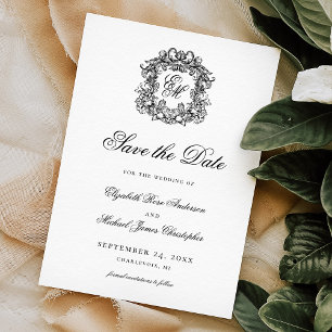 Reserva La Fecha Boda de Monograma de Escudo Ornato Vintage