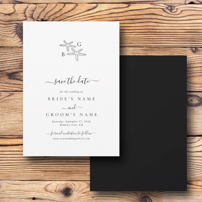 Reserva La Fecha Boda de monograma de la playa de Starfish minimali (Minimalist Starfish Beach Monogram Wedding Save The Date)