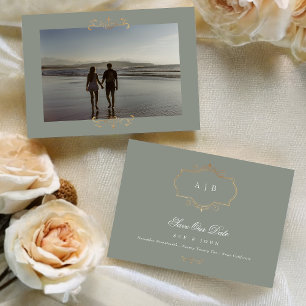 Reserva La Fecha boda de monograma de oro de foto clásica de color