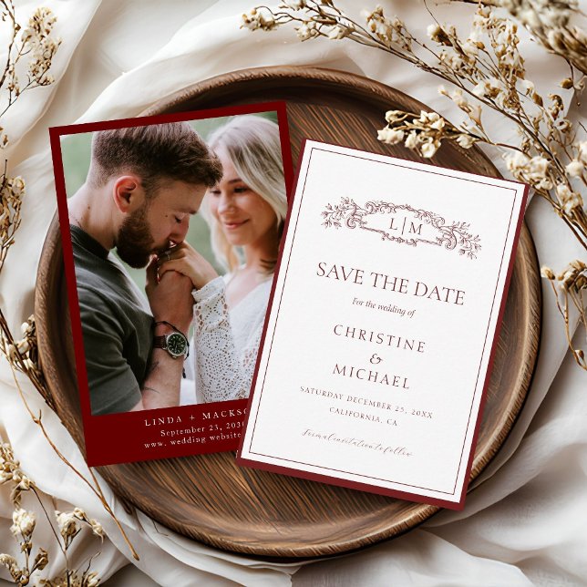 Reserva La Fecha Boda de monograma del escudo botánico de Borgoña (Subido por el creador)