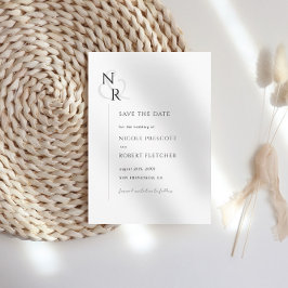 Reserva La Fecha Boda de Monograma Elegante Blanco y Negro