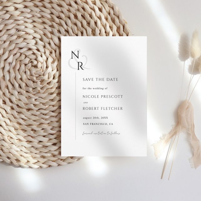 Reserva La Fecha Boda de Monograma Elegante Blanco y Negro (Subido por el creador)