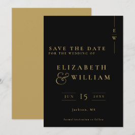 Reserva La Fecha Boda De Monograma Elegante En Negro Y Dorado