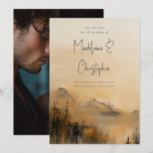 Reserva La Fecha Boda de montaña al aire libre de color de agua esc