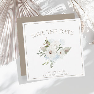 Reserva La Fecha Boda de Navidades de Floral Blanca y Taupe de Invi
