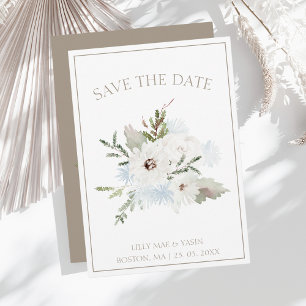 Reserva La Fecha Boda de Navidades de Floral Blanca y Taupe de Invi