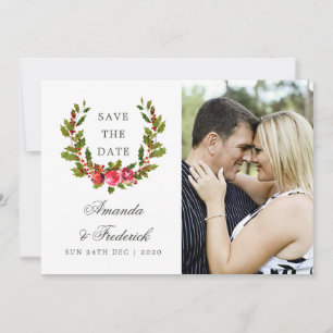 Reserva La Fecha Boda de navidades Floral Holly Save the Date foto