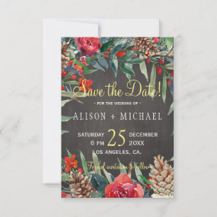 Reserva La Fecha Boda de Navidades florales de invierno de pizarra 