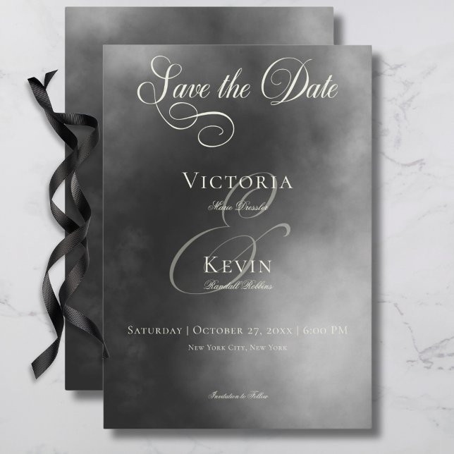 Reserva La Fecha Boda de niebla negra oscuro de Moody Midnight (Dark Moody Midnight Black Fog Wedding Save The Date Card)