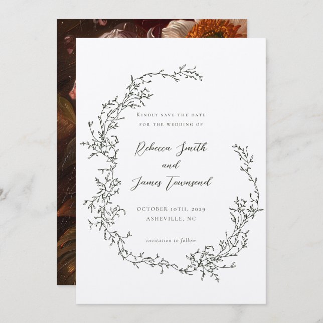 Reserva La Fecha Boda de Olive de pintura Bella Artes de guirnaldas (Anverso / Reverso)