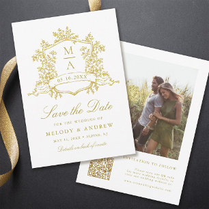 Reserva La Fecha Boda de oro de Escudo floral clásico