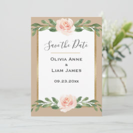 Reserva La Fecha Boda de oro de Rubor Beige Floral Elegant Script