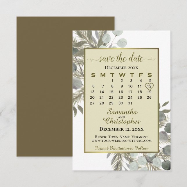 Reserva La Fecha Boda de oro del calendario acuático Eucalyptus Pin (Anverso / Reverso)