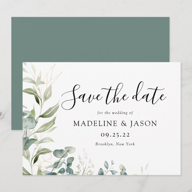 Reserva La Fecha Boda de oro Eucalyptus (Anverso / Reverso)