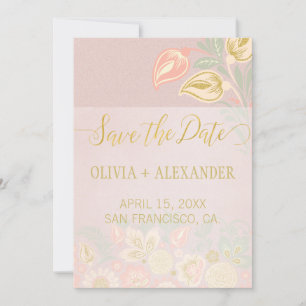 Reserva La Fecha Boda de oro floral pastel melocotón rosa primavera