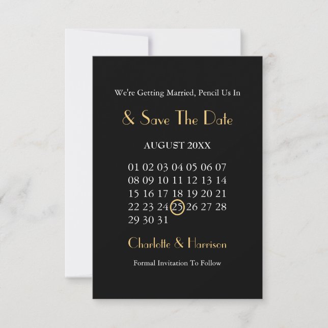 Reserva La Fecha Boda de oro negro con clase Art Deco (Anverso)
