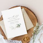 Reserva La Fecha Boda de oro verde de Eucalyptus sage salva la fech<br><div class="desc">El follaje acuático ético y la boda de efecto oro metálico ahorran la invitación de la fecha. Con hermosos detalles de acuarela. Esta moderna invitación a la boda le permitirá fijar el estilo de su gran día.</div>