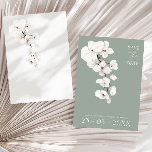 Reserva La Fecha Boda de orquídea blanca verde sage moderna