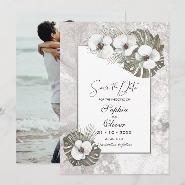 Reserva La Fecha Boda de orquídeas blancas (Anverso / Reverso)