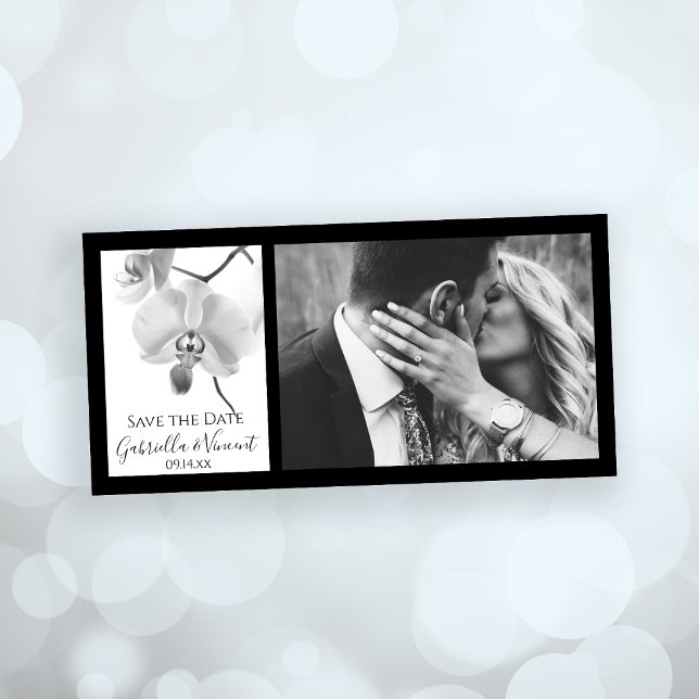 Reserva La Fecha Boda de orquídeas blancas y negras salva la fecha (Set the tone for your elegant marriage ceremony and reception with this orchid inspo)