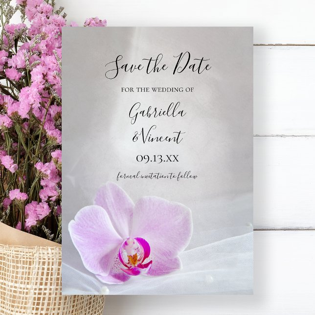 Reserva La Fecha Boda de orquídeas rosas y velo nupcial salva la fe (Subido por el creador)