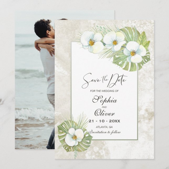 Reserva La Fecha Boda de orquídeas tropicales (Anverso / Reverso)