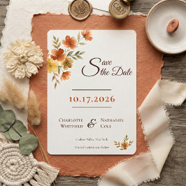 Reserva La Fecha Boda de Otoño con Flor Silvestre Terracota Boho