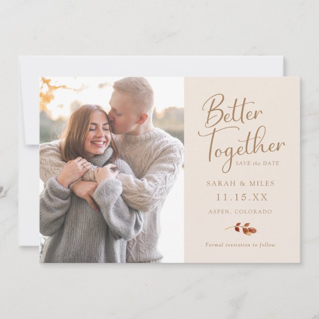 Reserva La Fecha Boda de Otoño con Fotos Sencillas (Anverso)