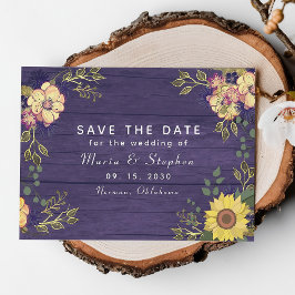 Reserva La Fecha Boda de Otoño con Girasoles y Florales Púrpuras