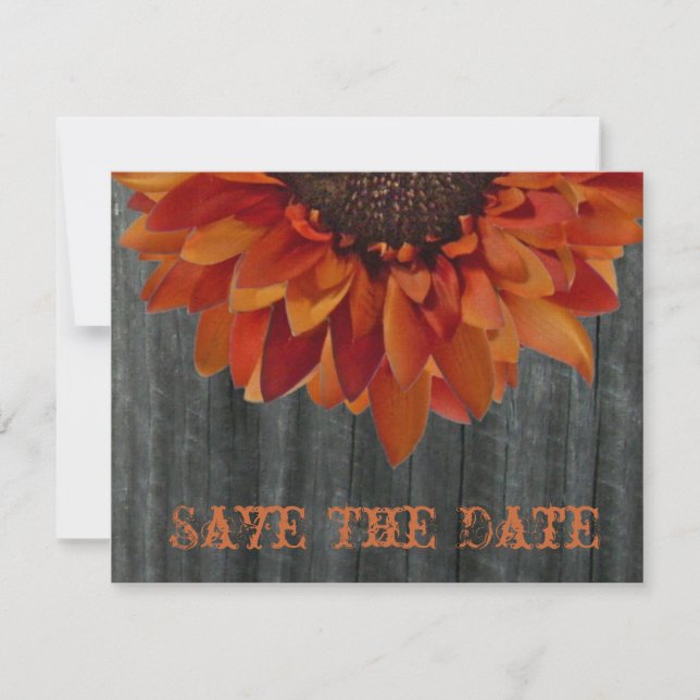 Reserva La Fecha Boda De Otoño De Barnwood Y Sunflower Ahorra La Fe (Anverso)